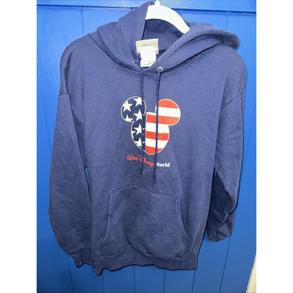 Walt Disney World Mickey Flag Red White Blue Navy Hoodie Sweatshirt Size‎ Small